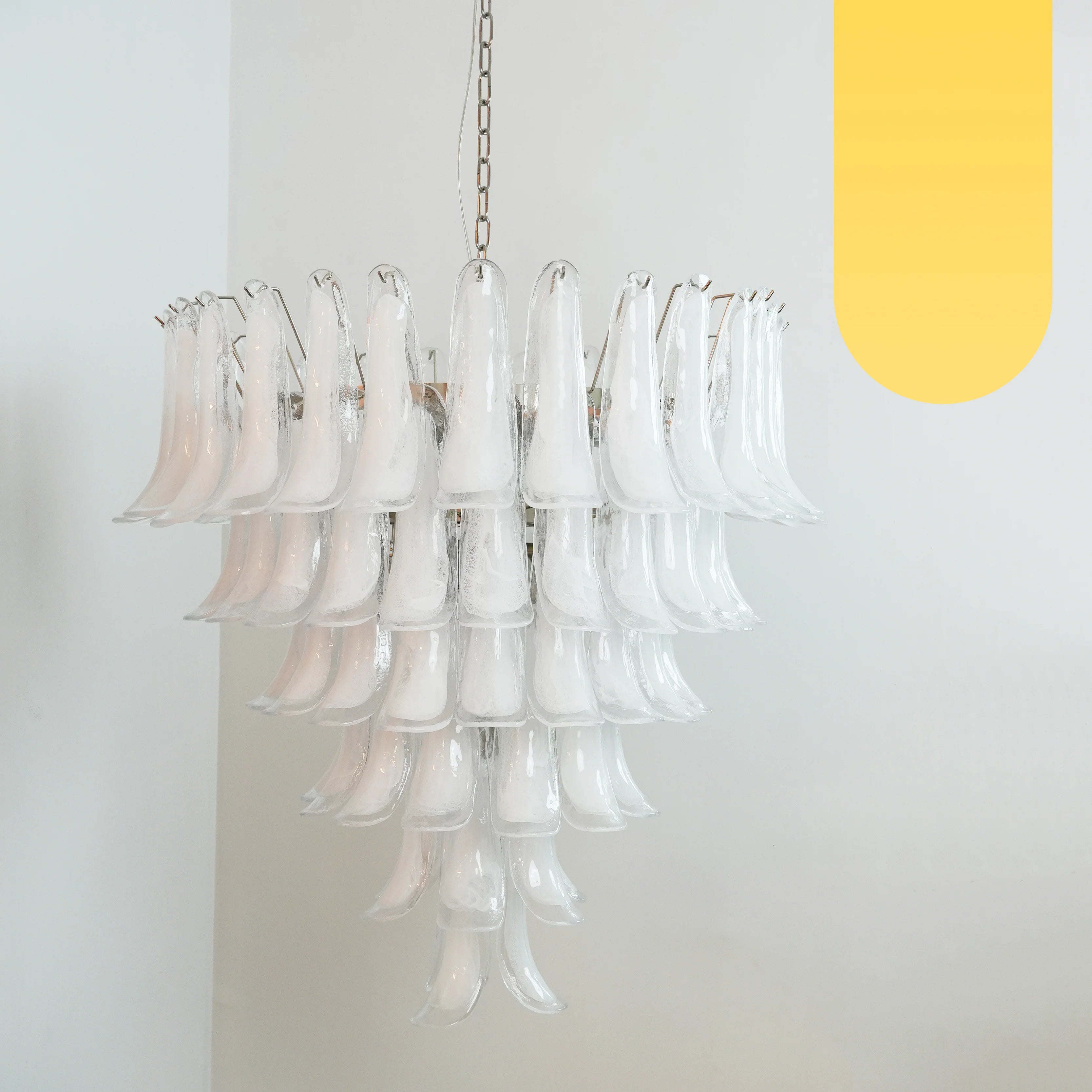 Vintage Murano Transparent Glass Petals Chandelier