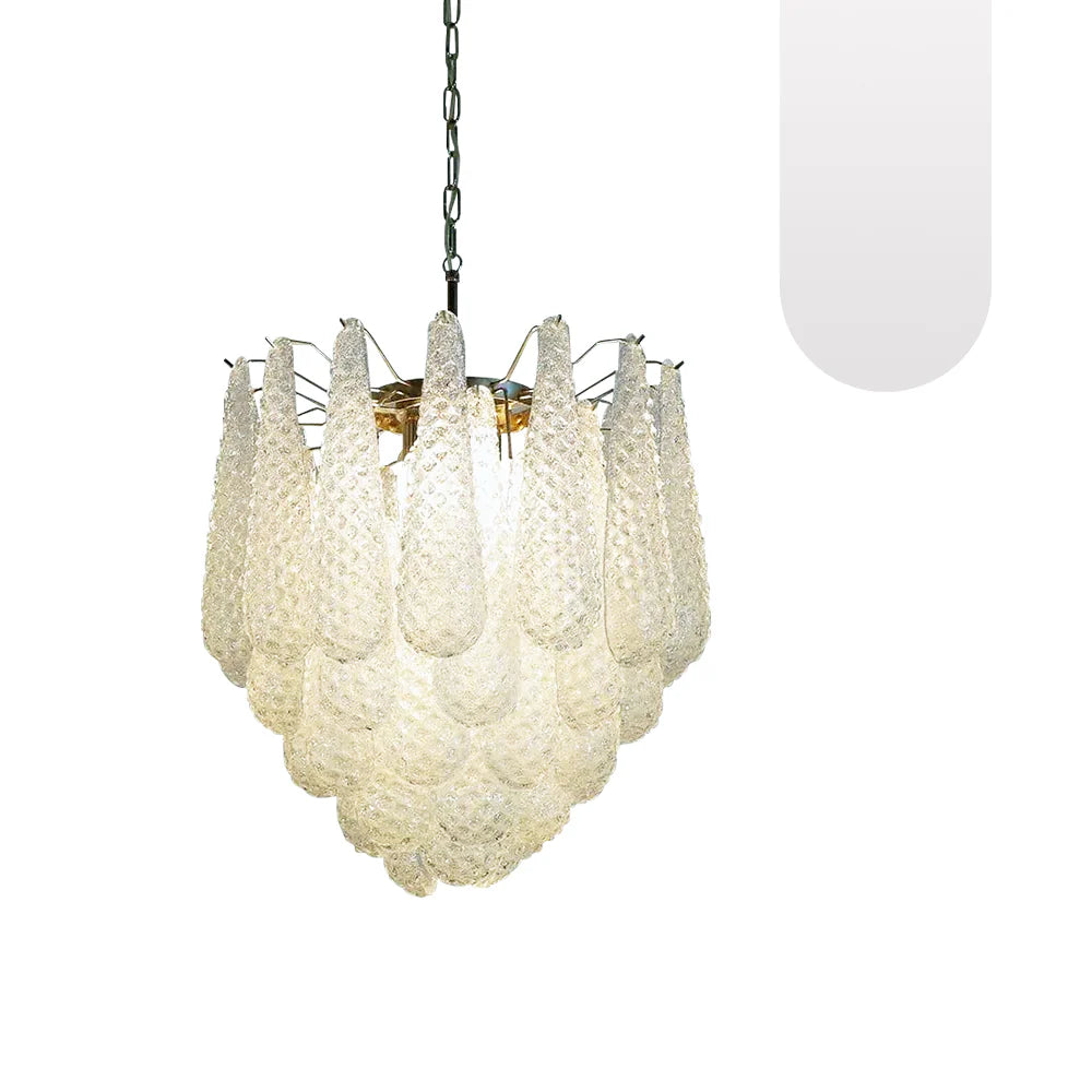 Vintage Murano Transparent Glass Petals Chandelier