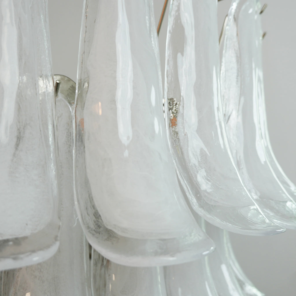 Vintage Murano Transparent Glass Petals Chandelier