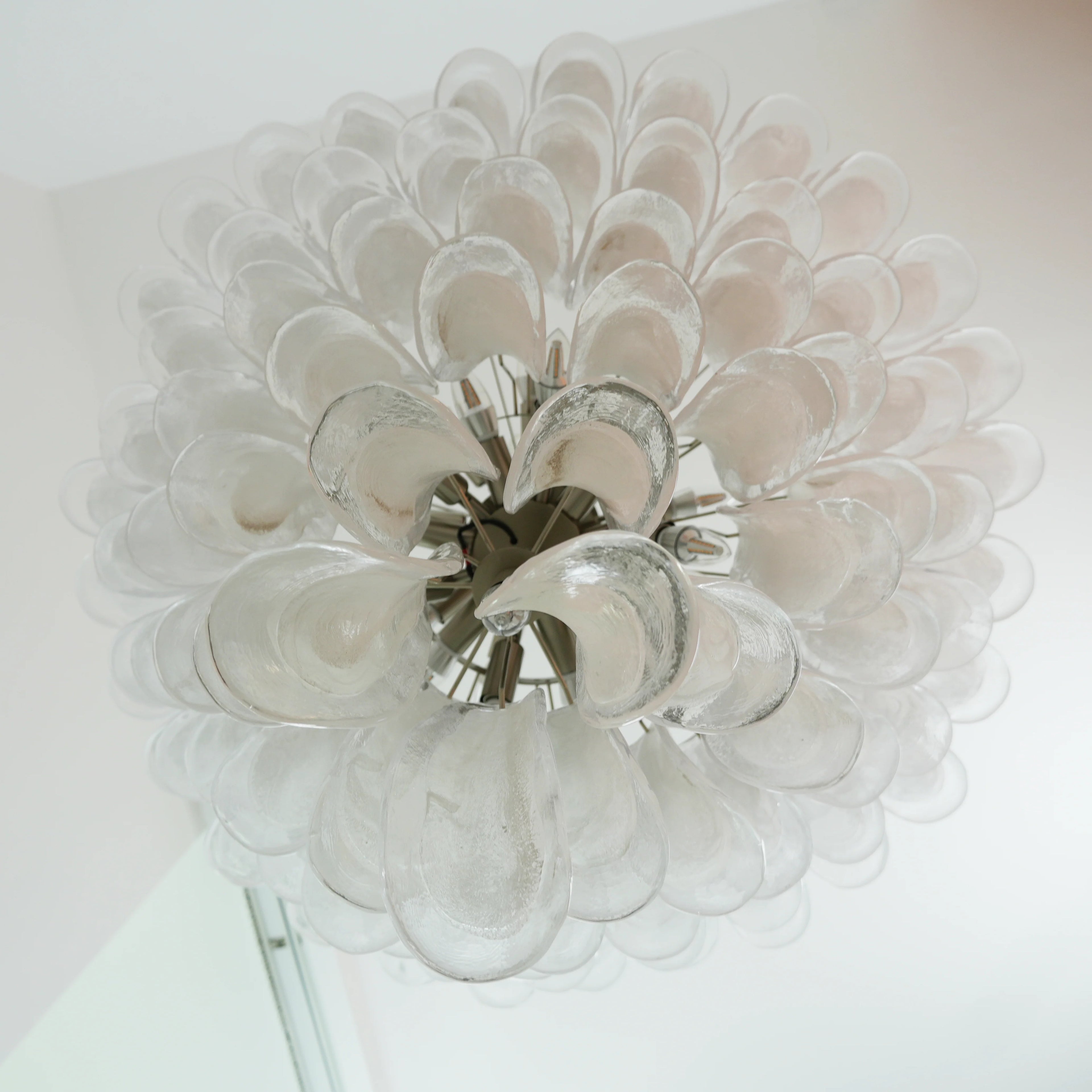 Vintage Murano Transparent Glass Petals Chandelier