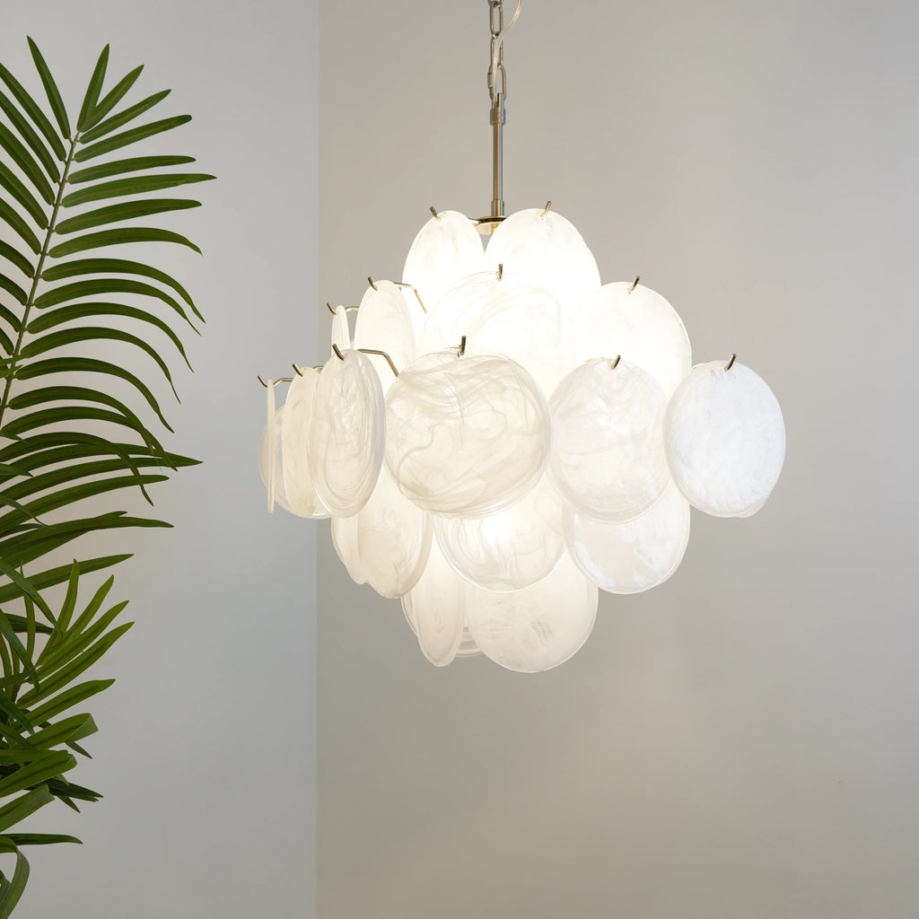 Vintage Murano White Disks Chandelier