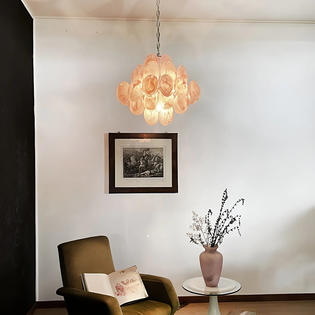Vintage Murano Pink Disks Chandelier