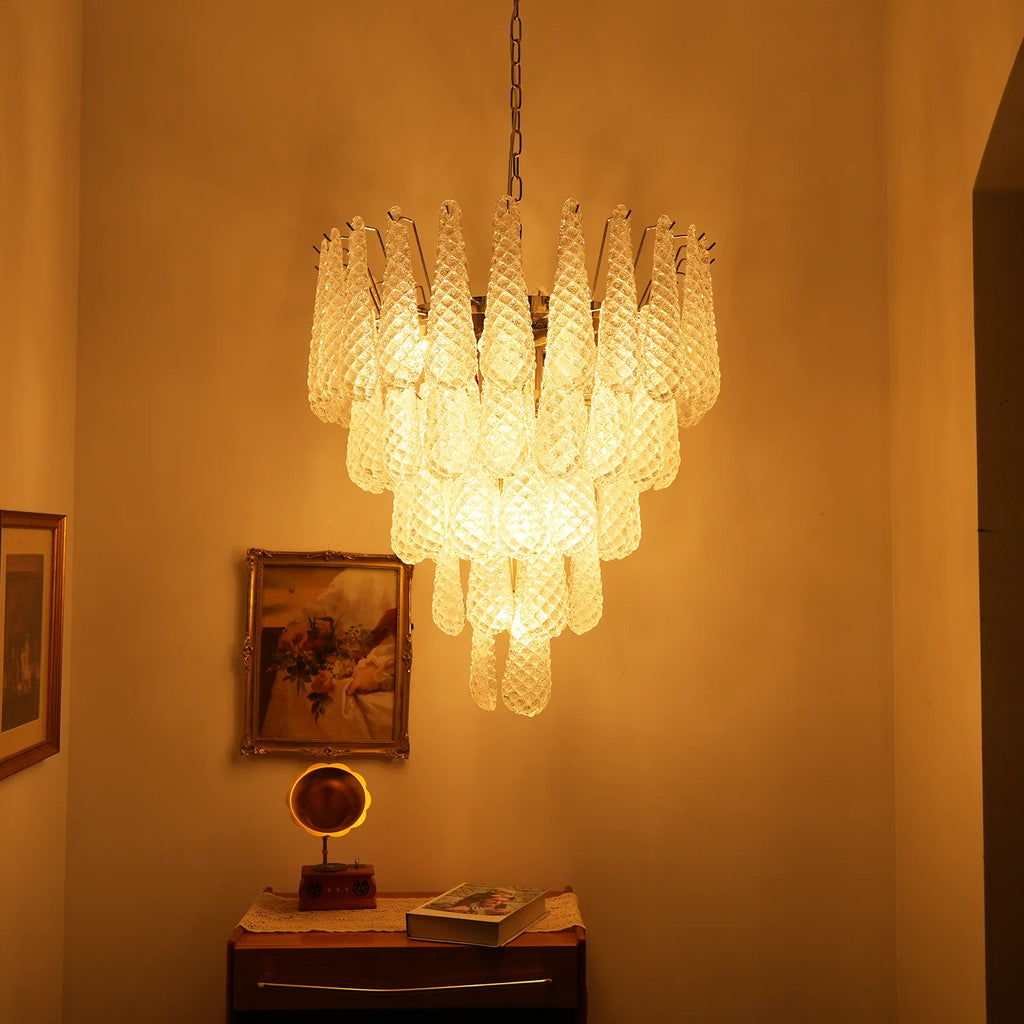 Vintage Transparent Murano Glass Petals Drop Chandelier