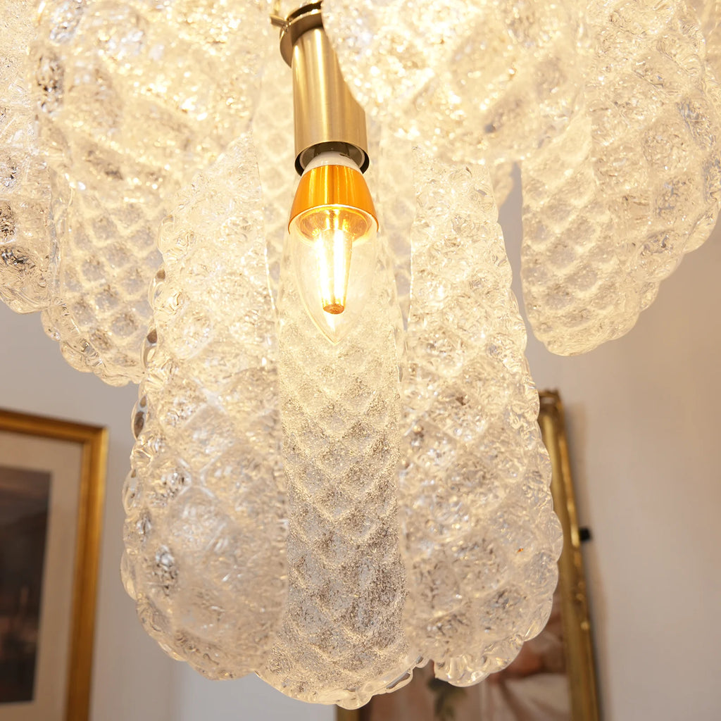 Vintage Transparent Murano Glass Petals Drop Chandelier