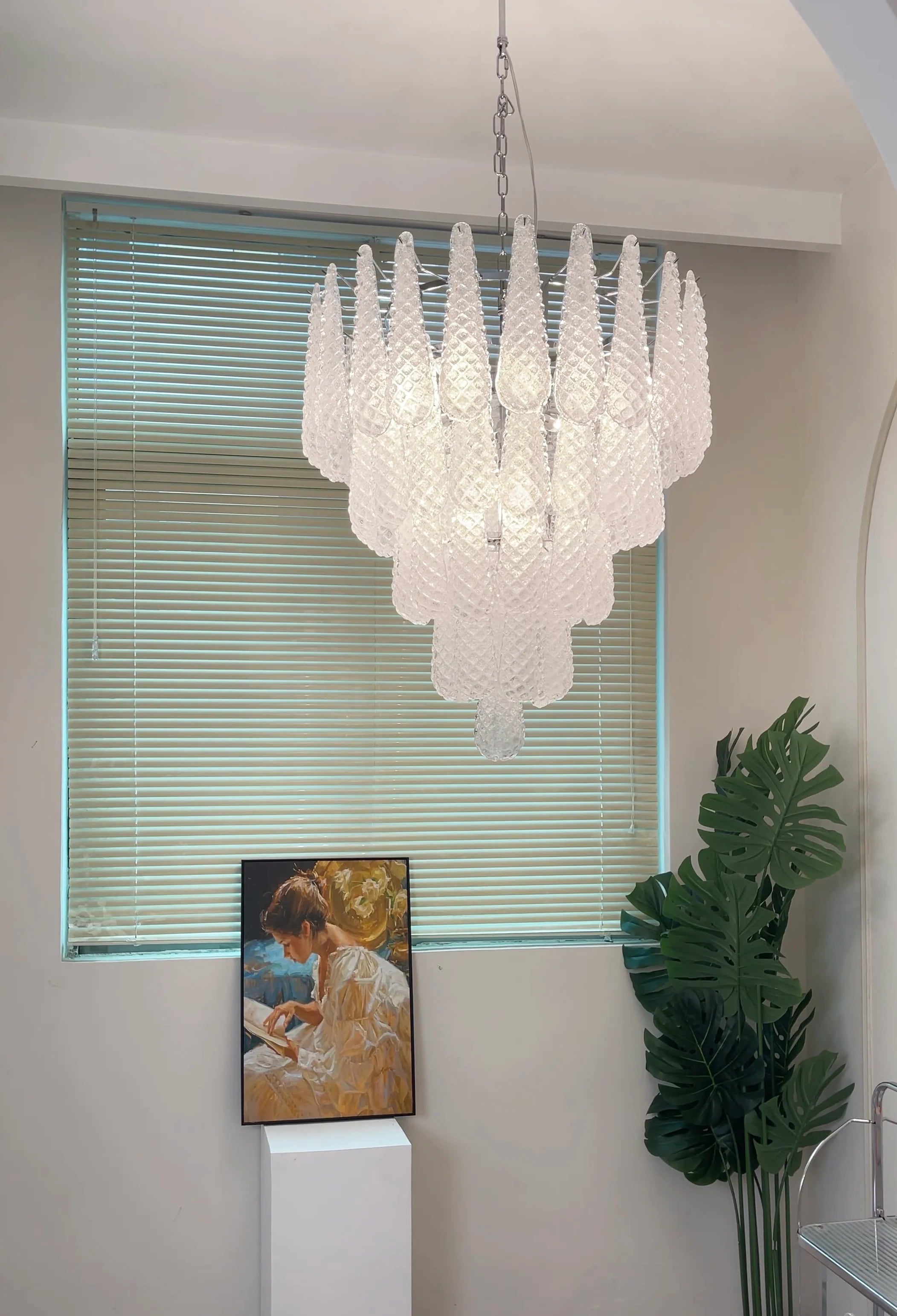 Vintage Transparent Murano Glass Petals Drop Chandelier