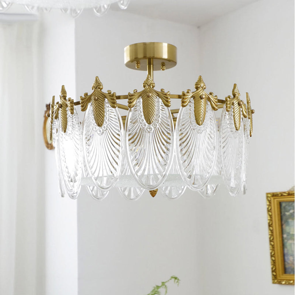 Vintage Glass Leaf Round Chandelier