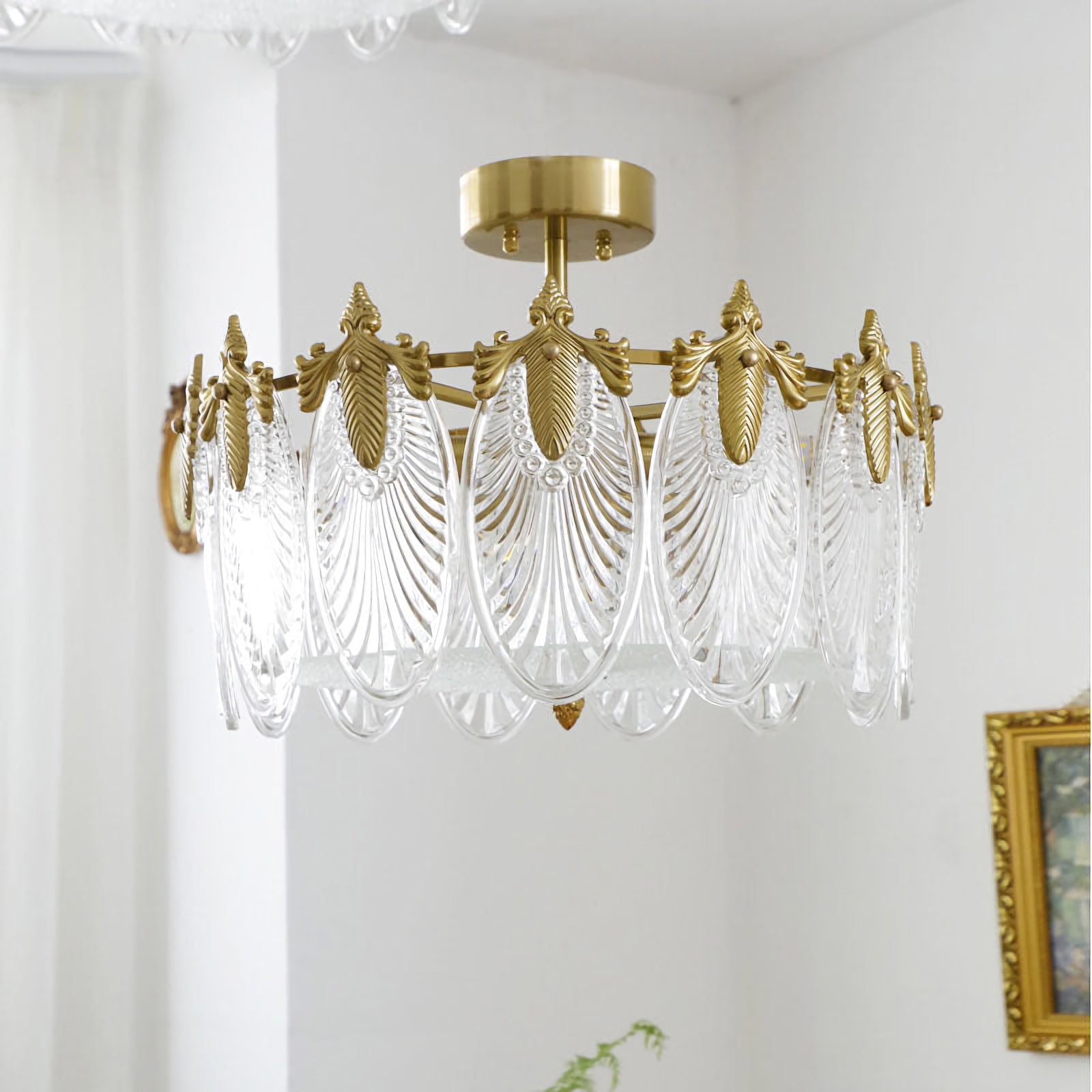 Vintage Glass Leaf Round Chandelier
