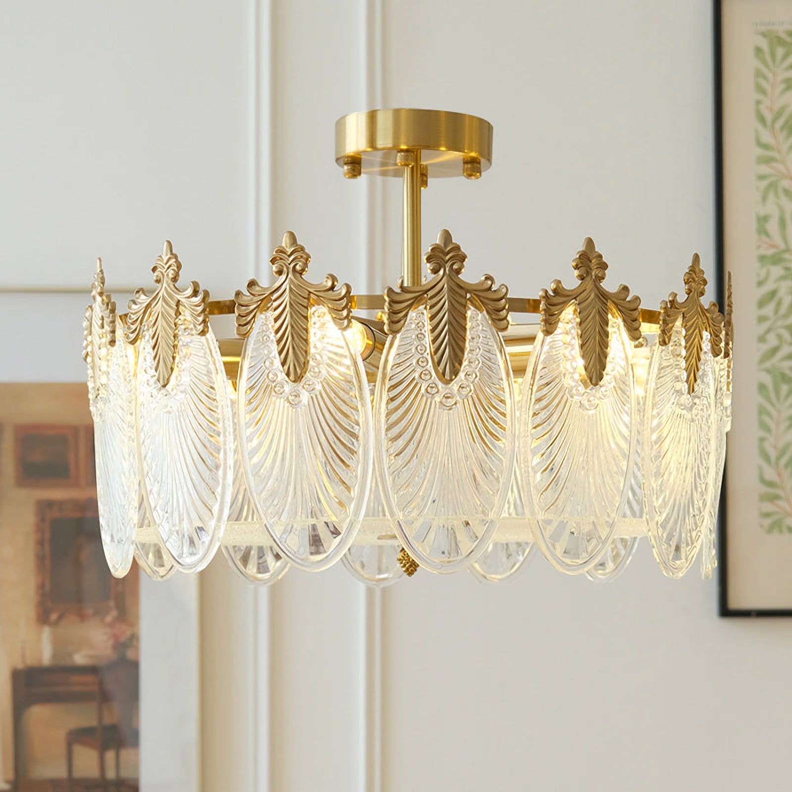 Vintage Glass Leaf Round Chandelier
