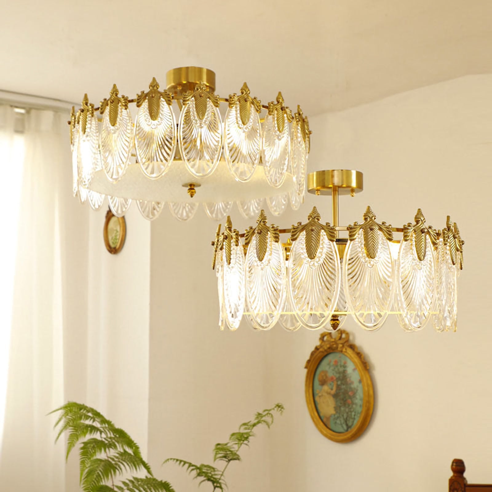 Vintage Glass Leaf Round Chandelier