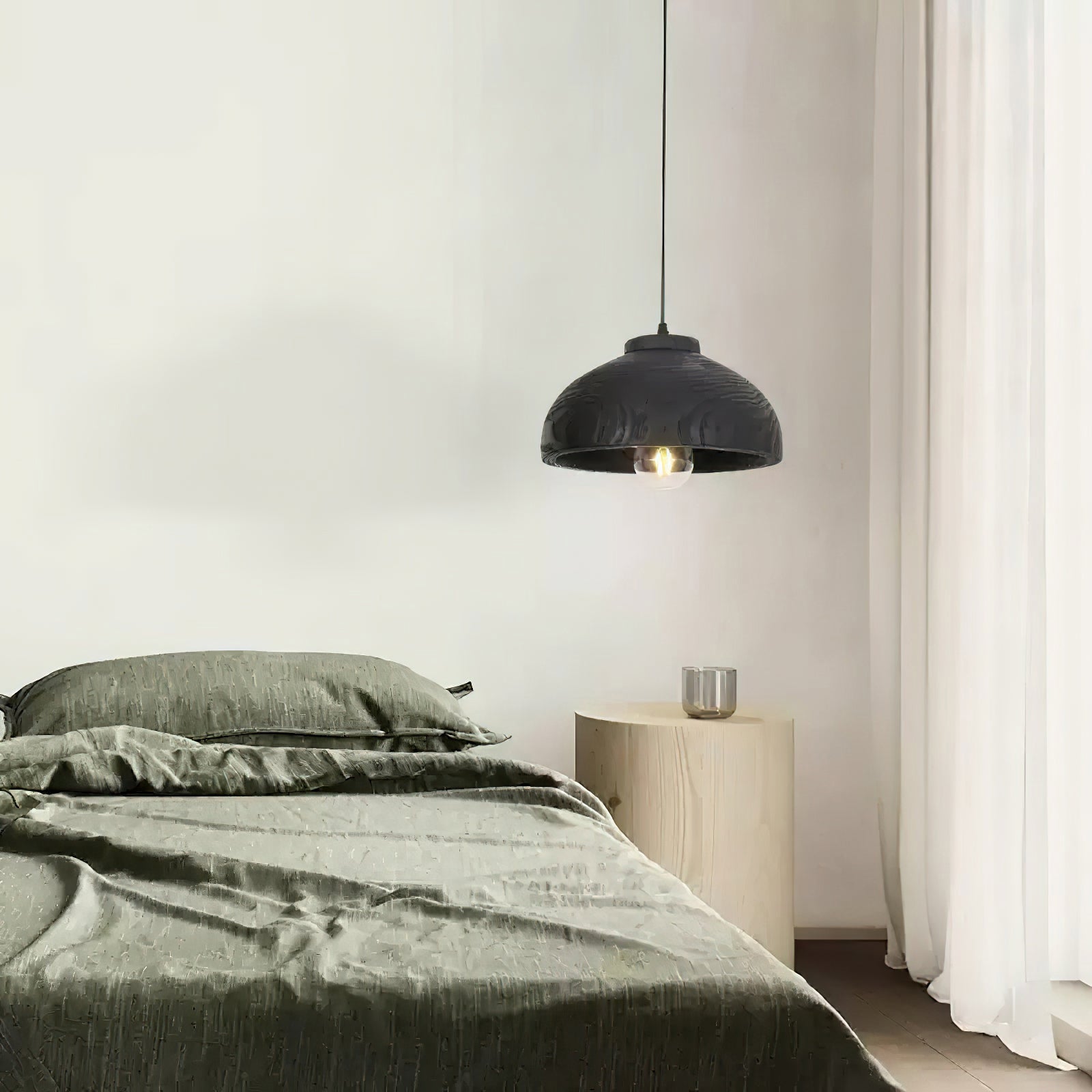 Wood Grain Resin Dome Pendant Light