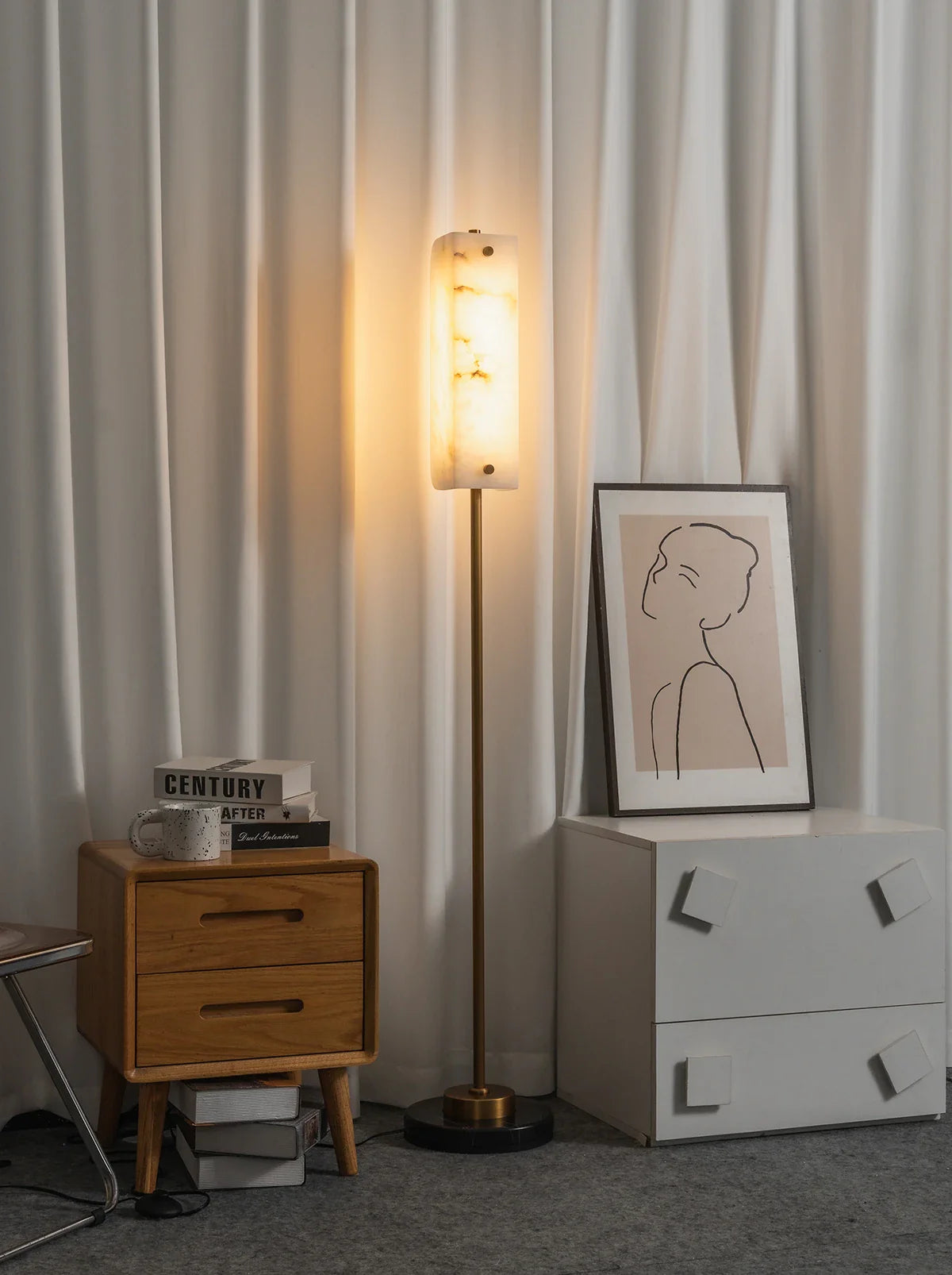 Alabaster Years Black Marble Floor Lamp