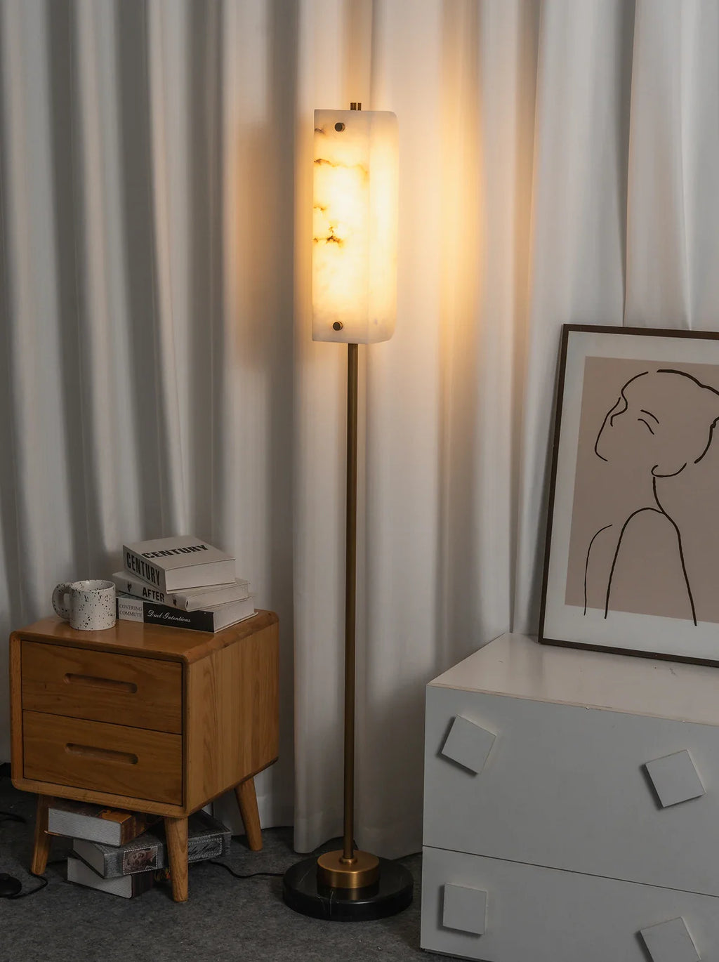 Alabaster Years Black Marble Floor Lamp