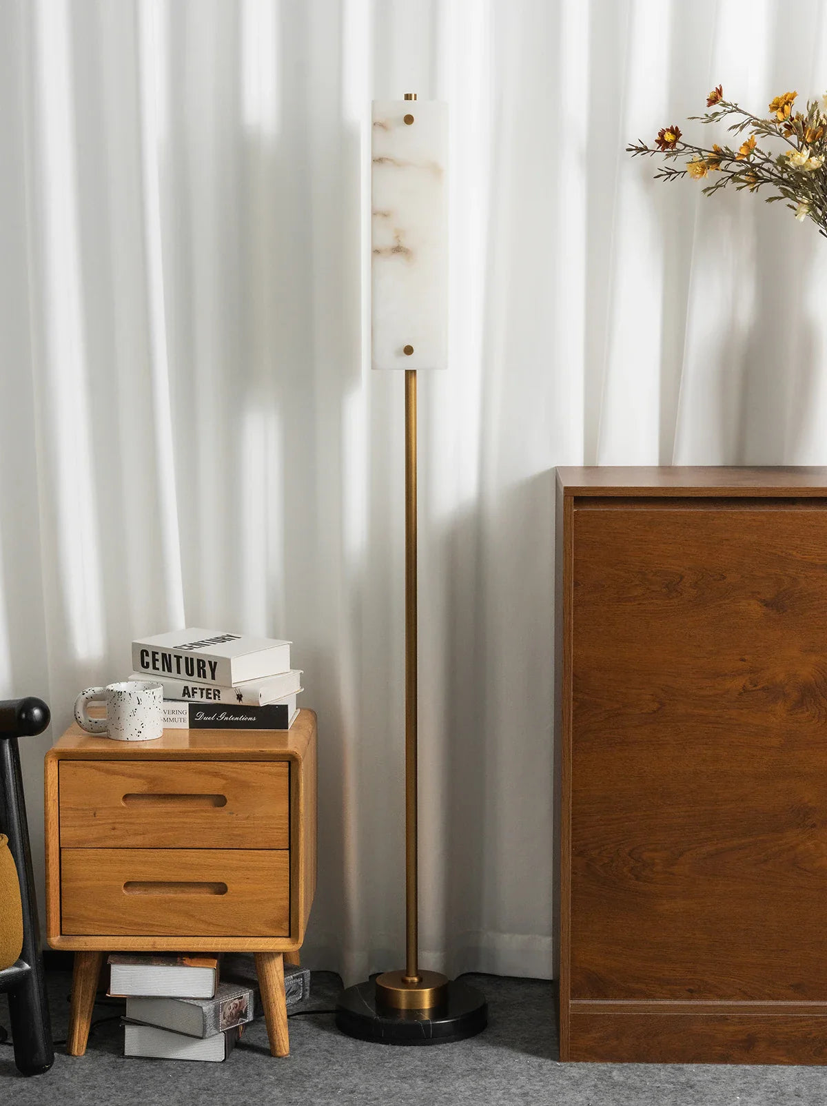 Alabaster Years Black Marble Floor Lamp
