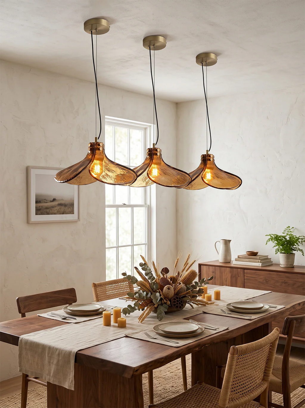 Amber Petal Glass Pendant Light