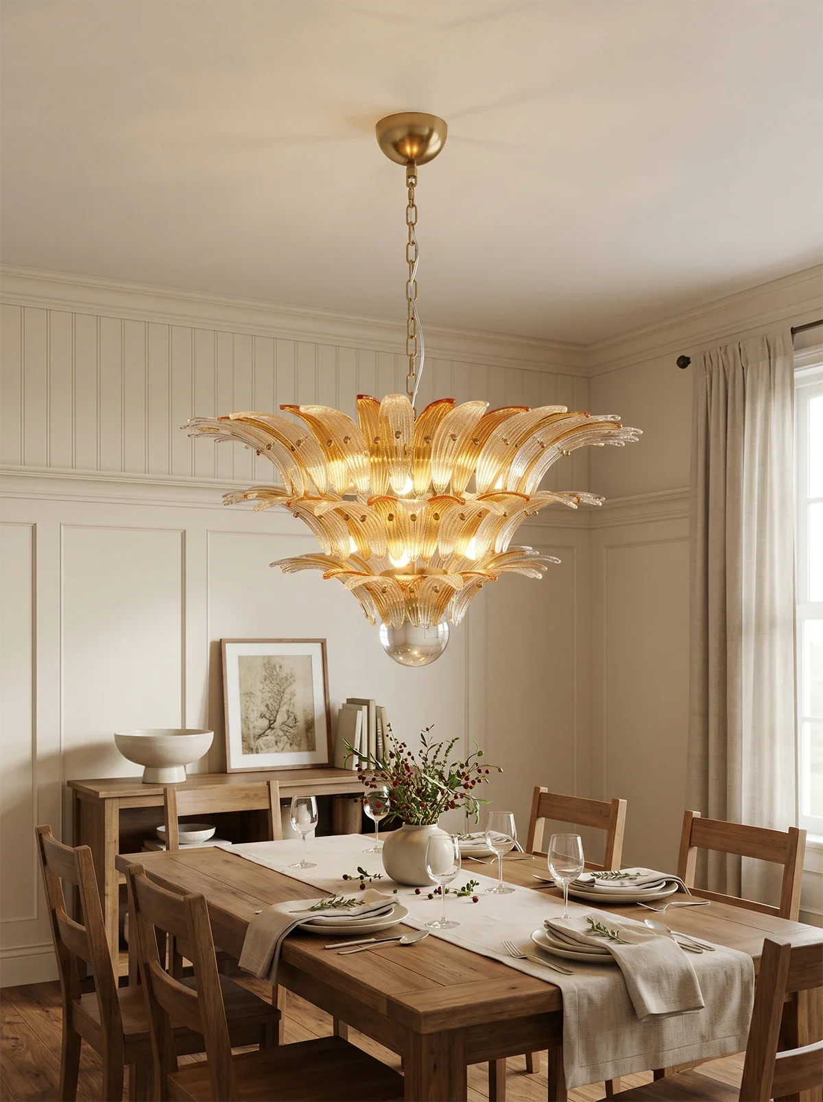 Beautifully Murano Palmette Amber Transparent Chandelier