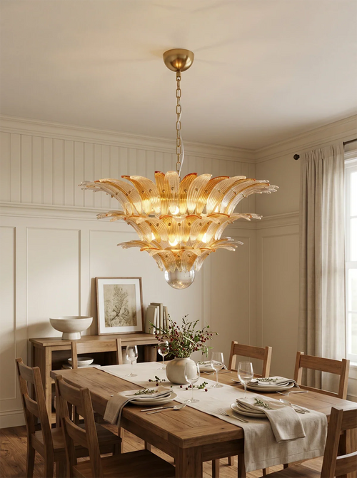 Beautifully Murano Palmette Amber Transparent Chandelier