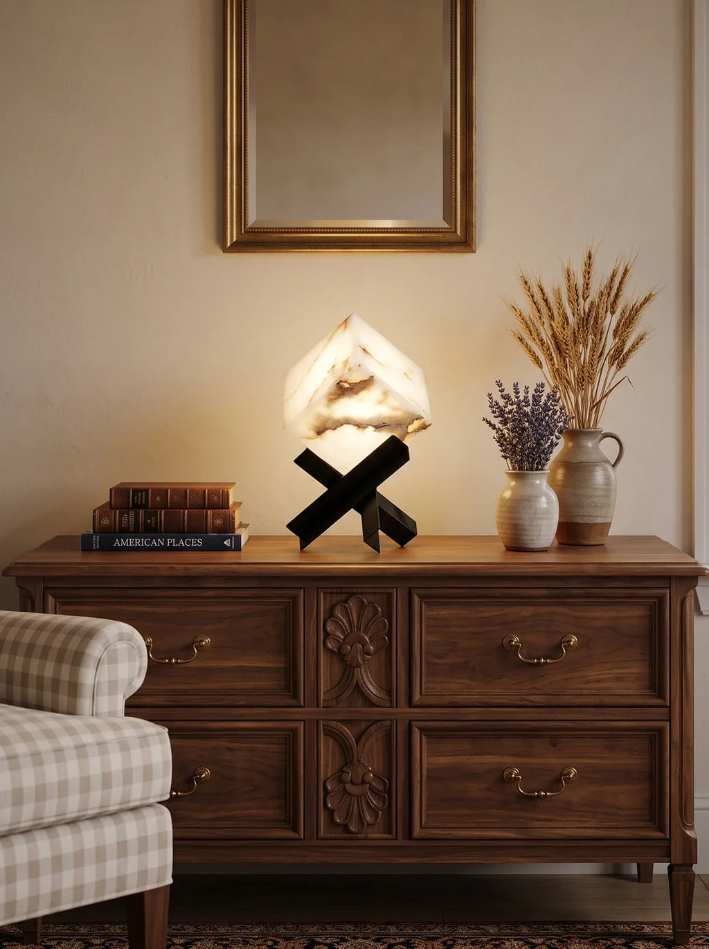 Cube Alabaster Table Lamp