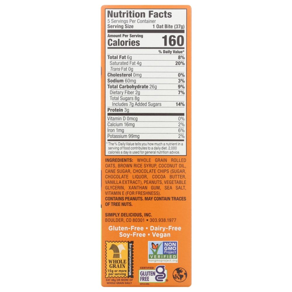 BOBOS OAT BARS: Peanut Butter Chocolate Chip Oat Bites, 6.5 oz