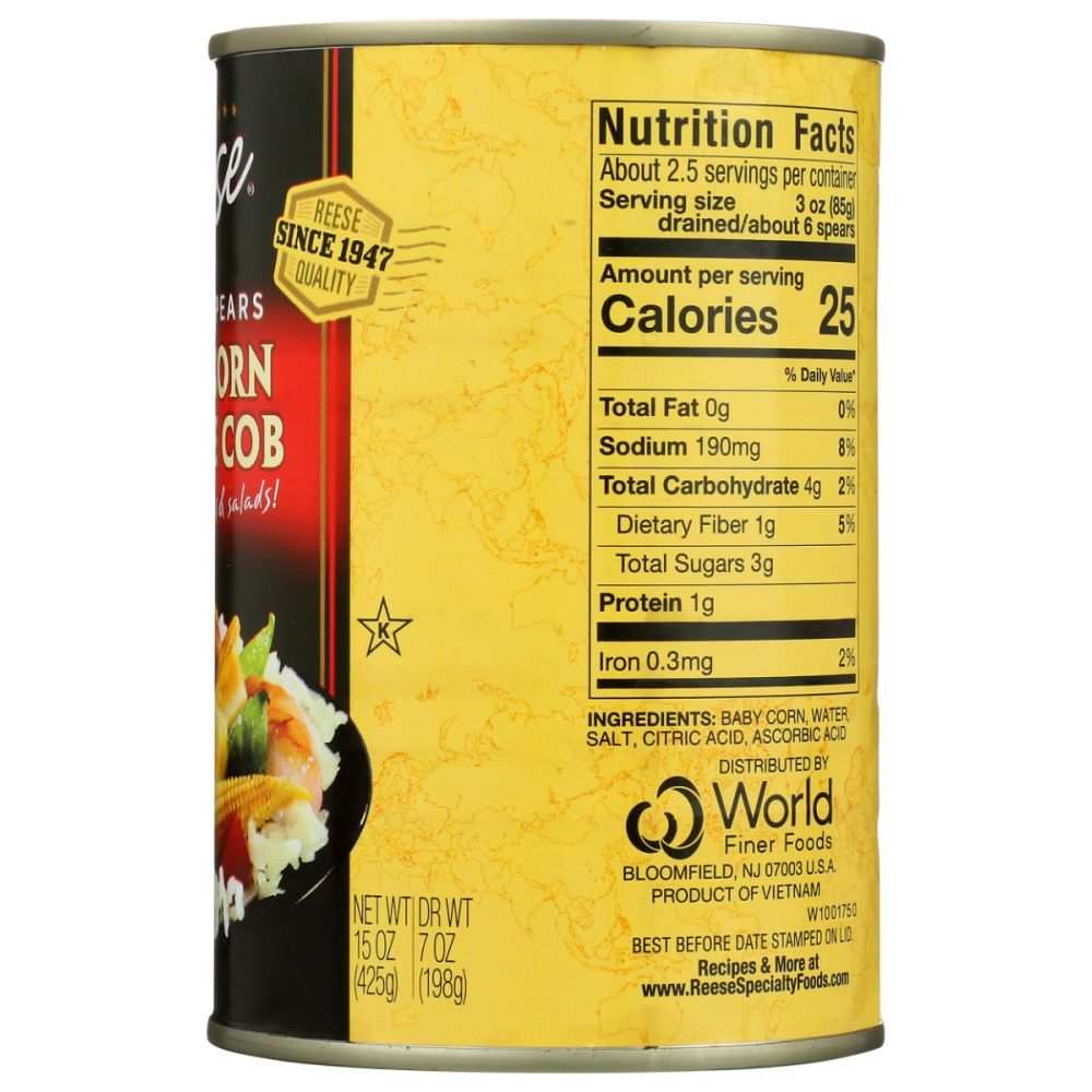Baby Corn On The Cob - Reese Whole Spears, 15 oz | Delicious & Healthy