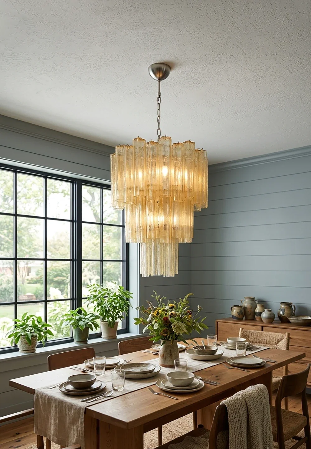 Elegant Yellow Murano Glass Tube Chandelier