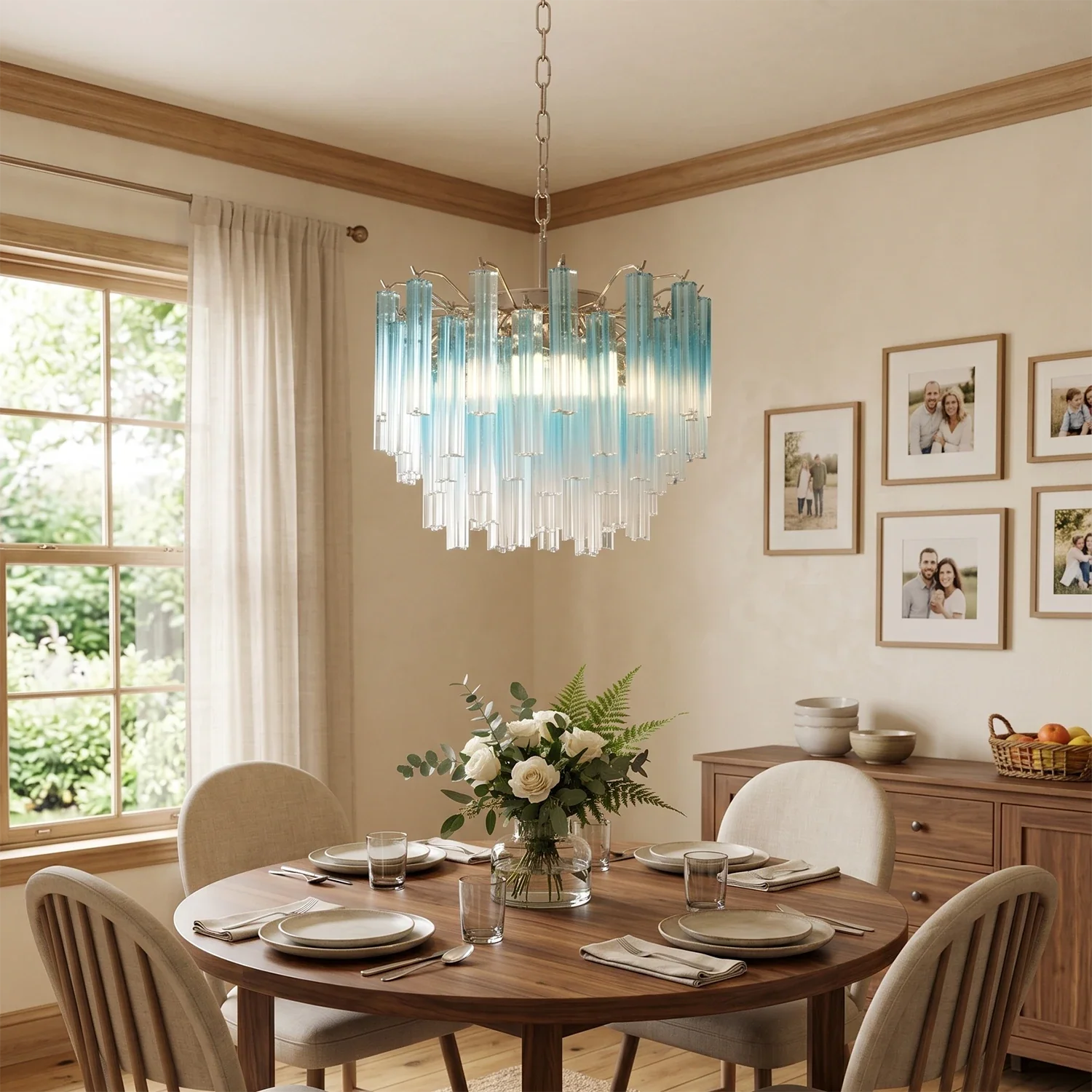 Gorgeous Murano Quadriedri Prisms Blue Chandelier