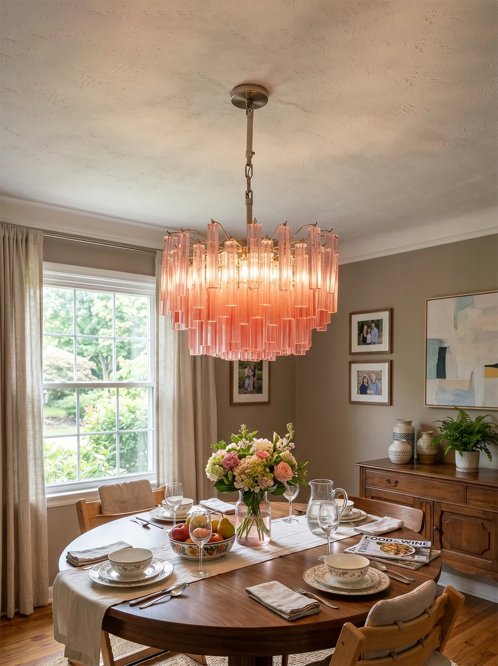 Gorgeous Murano Quadriedri Prisms Pink Chandelier