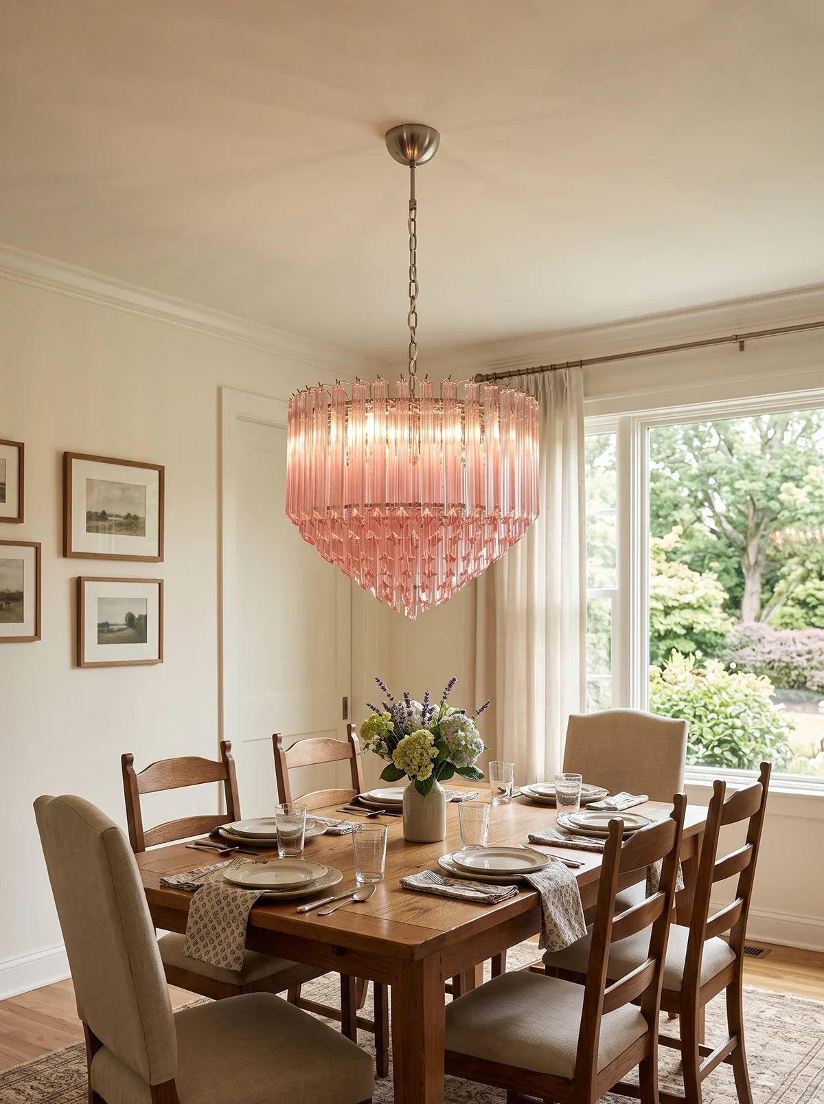 Murano Quadriedri Prisms Pink Chandelier
