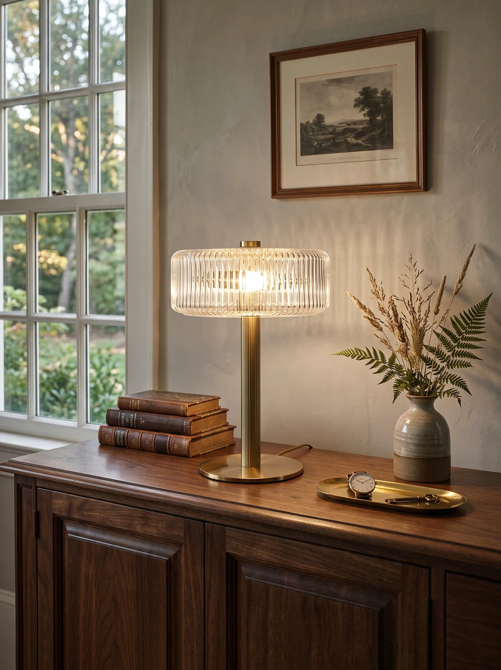 Opaque Striped Glass Shade Table Lamp