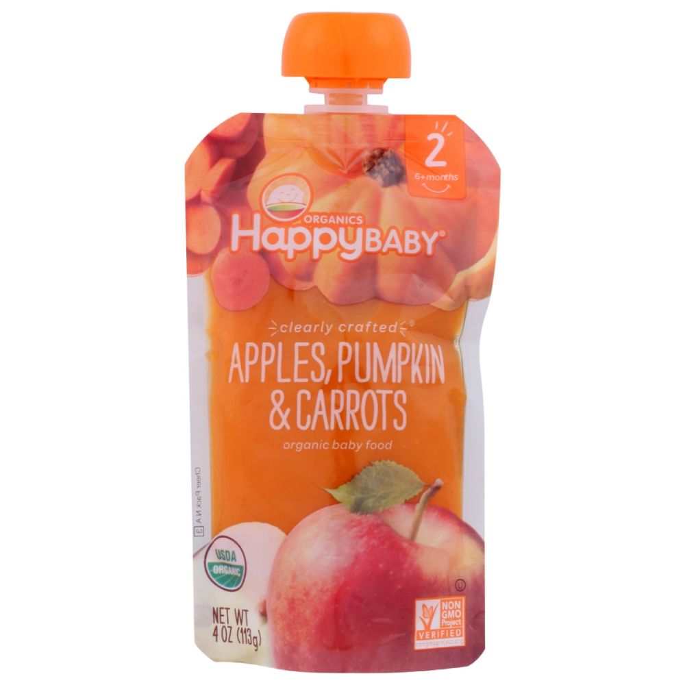 HAPPY BABY: Apples Pumpkin and Carrots Pouch, 4 oz