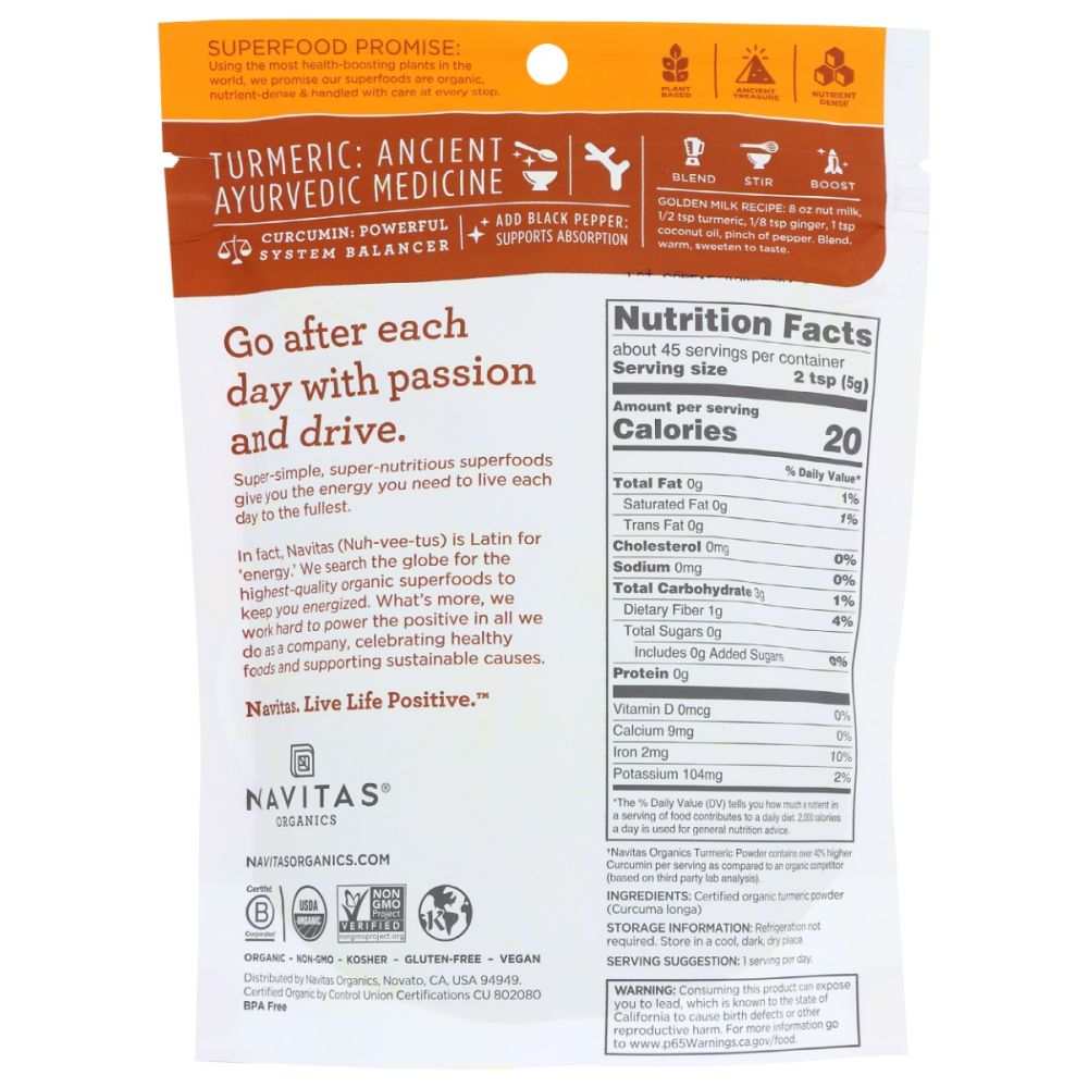 NAVITAS  Organic Turmeric Powder, 8 oz