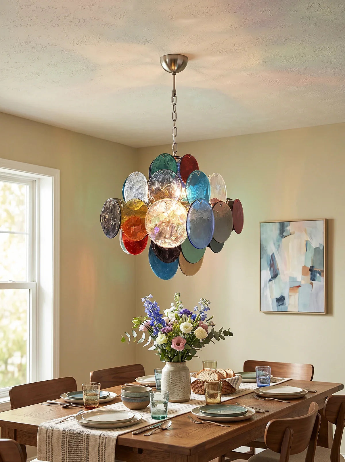 Vintage Murano Multicolored Disks Chandelier